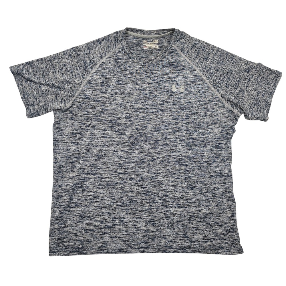 Under Armour T-Shirt Mens Large Blue Heathered HeatGear Space  1228539 Polyester